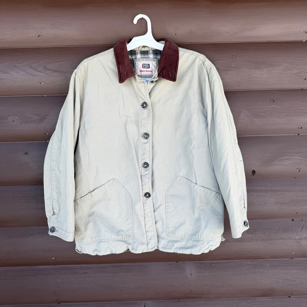 Vtg Faded Glory Barn Jacket Large‎ Tan Corduroy Collar Plaid Lined Field Coat